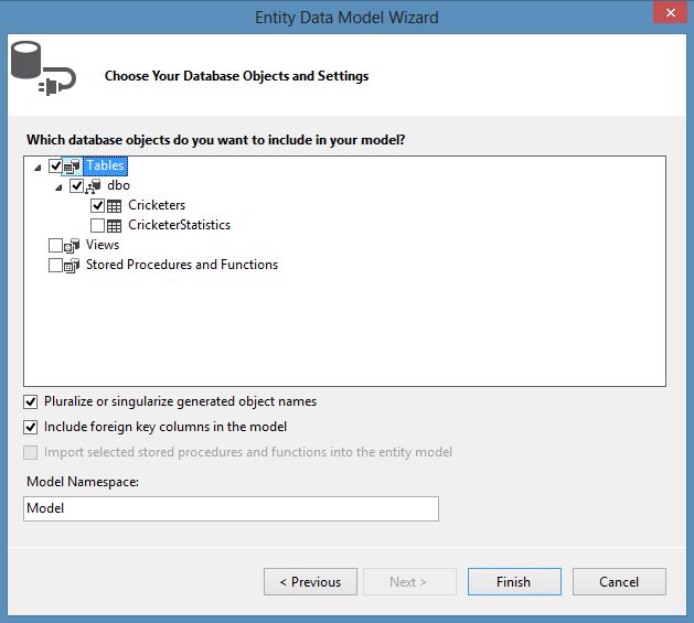 Selecting Tables in Entity Data Model